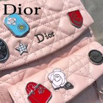 DIOR-0010 個性可愛風徽章裝飾粉色原版羊皮小號雙肩包書包