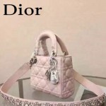 DIOR-0019-8 早春專櫃同步LADY粉色原版羊皮小號手提單肩包戴妃包