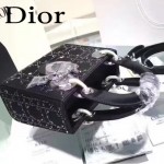 DIOR M44501-2 高級定制款黑色原版布料燙鑽迷你手提單肩包戴妃包