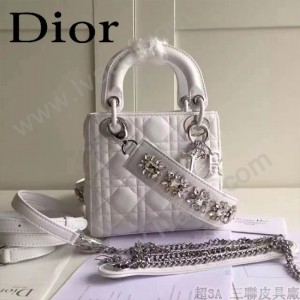 DIOR-0019-5 早春專櫃同步LADY白色原版羊皮小號手提單肩包戴妃包