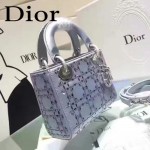 DIOR M44501-6 高級定制款藍色原版布料燙鑽迷你手提單肩包戴妃包