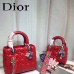 DIOR-0014-2 早春專櫃新款lady紅色原版小羊皮手提單肩包戴妃包