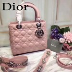 DIOR-0014-4 早春專櫃新款lady粉色原版小羊皮手提單肩包戴妃包