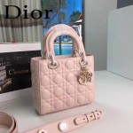 DIOR-0020-3 最新設計LADY四格粉色原版羊皮配三個徽章手提單肩包戴妃包