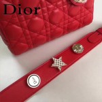 DIOR-0020-2 最新設計LADY四格紅色原版羊皮配三個徽章手提單肩包戴妃包