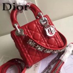DIOR-0019 早春專櫃同步LADY紅色原版羊皮小號手提單肩包戴妃包