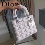 DIOR-0020-7 最新設計LADY四格白色原版羊皮配三個徽章手提單肩包戴妃包
