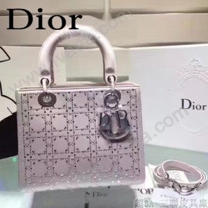 DIOR M44500-2 名媛必備單品五格粉色原版布料燙鑽手提單肩包戴妃包