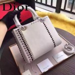 DIOR-0018 專櫃限量版LADY手工鑲鑽白色原版皮手提單肩包戴妃包
