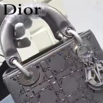 DIOR M44501 高級定制款銀灰色原版布料燙鑽迷你手提單肩包戴妃包
