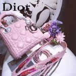 DIOR-0019-12 早春專櫃同步LADY粉色原版羊皮小號手提單肩包戴妃包