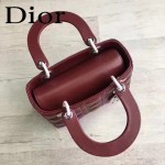 DIOR-0020-9 最新設計LADY四格棗紅色原版羊皮配三個徽章手提單肩包戴妃包