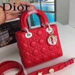DIOR-0020-2 最新設計LADY四格紅色原版羊皮配三個徽章手提單肩包戴妃包
