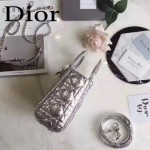 DIOR-0012-3 高級定制Cannage三格藤格紋銀色原版瓷磚效果鹿皮手提單肩包