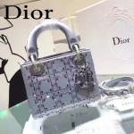 DIOR M44501-6 高級定制款藍色原版布料燙鑽迷你手提單肩包戴妃包