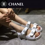 CHANEL鞋子-005-2 香奈兒時尚新款菱格電銹魔術貼平底涼鞋
