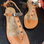HERMES鞋子-003-4 專屬配長裙款專櫃鉚釘設計飾釦平底夾趾涼鞋