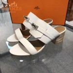HERMES鞋子-002-3 專櫃新品進口牛皮搭配專櫃飾釦坡跟拖鞋