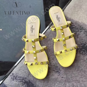 VALENTINO鞋子-001-4 網紅推薦款鉚釘設計原版胎牛皮平底拖鞋