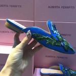 Alberta Ferretti-001-8 春夏秀場系列3D手工刺繡配牛仔布穆勒鞋拖鞋