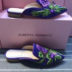 Alberta Ferretti-001-6 春夏秀場系列3D手工刺繡配牛仔布穆勒鞋拖鞋