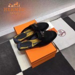 HERMES鞋子-0010-3 愛馬仕春夏新款經典皮扣配原版定制帆布平底拖鞋