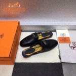 HERMES鞋子-0010-3 愛馬仕春夏新款經典皮扣配原版定制帆布平底拖鞋