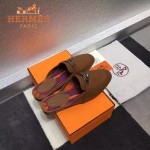 HERMES鞋子-0010 愛馬仕春夏新款經典皮扣配原版定制帆布平底拖鞋