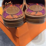 HERMES鞋子-0010 愛馬仕春夏新款經典皮扣配原版定制帆布平底拖鞋