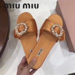 Miu Miu鞋子-002-4 繆繆專櫃爆款鑲嵌奧地利水鑽綢緞鞋面平底拖鞋