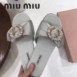 Miu Miu鞋子-002-3 繆繆專櫃爆款鑲嵌奧地利水鑽綢緞鞋面平底拖鞋