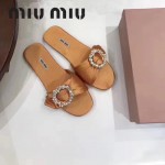 Miu Miu鞋子-002-4 繆繆專櫃爆款鑲嵌奧地利水鑽綢緞鞋面平底拖鞋