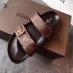LV鞋子-004-2 路易威登時尚最新經典老花圖案進口牛皮拖鞋沙灘鞋