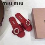 Miu Miu鞋子-002-2 繆繆專櫃爆款鑲嵌奧地利水鑽綢緞鞋面平底拖鞋