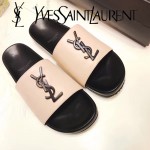 YSL鞋子-002-2 聖羅蘭潮流最新款噴漆LOGO進口混種羊皮露趾拖鞋