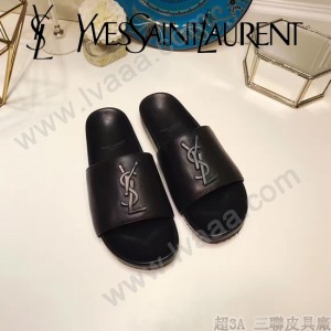 YSL鞋子-002 聖羅蘭潮流最新款噴漆LOGO進口混種羊皮露趾拖鞋