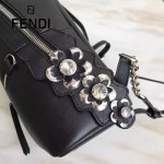 FENDI 6223 甜美可愛風BY THE WAY黑色原版皮搭配花朵尾巴休閒雙肩包書包
