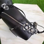 FENDI 6223 甜美可愛風BY THE WAY黑色原版皮搭配花朵尾巴休閒雙肩包書包
