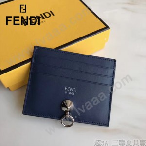 FENDI 0269-3 精緻小巧藍色原版牛皮金屬鉚釘6卡位卡片夾