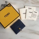 FENDI 0269-3 精緻小巧藍色原版牛皮金屬鉚釘6卡位卡片夾
