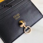 FENDI 0269 精緻小巧黑色原版牛皮金屬鉚釘6卡位卡片夾