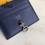 FENDI 0269-3 精緻小巧藍色原版牛皮金屬鉚釘6卡位卡片夾