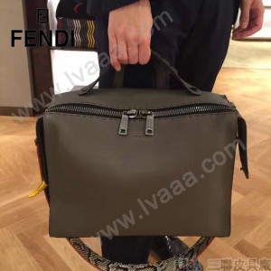 FENDI 2523 都市型男軍綠色原版牛皮手把鉚釘手提單肩包公文包