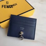 FENDI 0269-3 精緻小巧藍色原版牛皮金屬鉚釘6卡位卡片夾