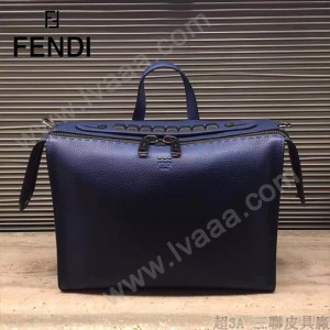 FENDI 2523-2 都市型男藍色原版牛皮手把鉚釘手提單肩包公文包