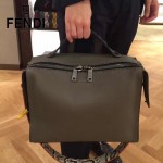 FENDI 2523 都市型男軍綠色原版牛皮手把鉚釘手提單肩包公文包