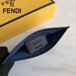 FENDI 0269-3 精緻小巧藍色原版牛皮金屬鉚釘6卡位卡片夾