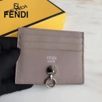 FENDI 0269-2 精緻小巧灰色原版牛皮金屬鉚釘6卡位卡片夾