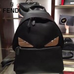 FENDI 2318 人氣經典款小怪獸眼睛金屬貼片原單尼龍面料配牛皮雙肩包書包