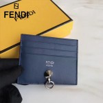 FENDI 0269-3 精緻小巧藍色原版牛皮金屬鉚釘6卡位卡片夾